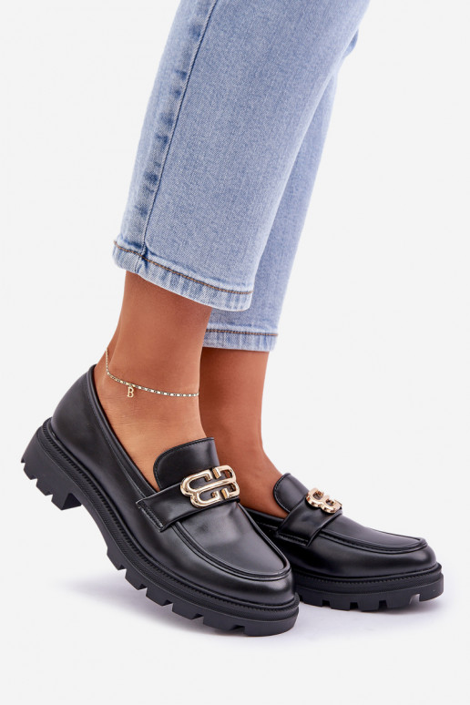 moteriški mokasinai Ze aukso spalvosm Detalem Juodos spalvos Trionna