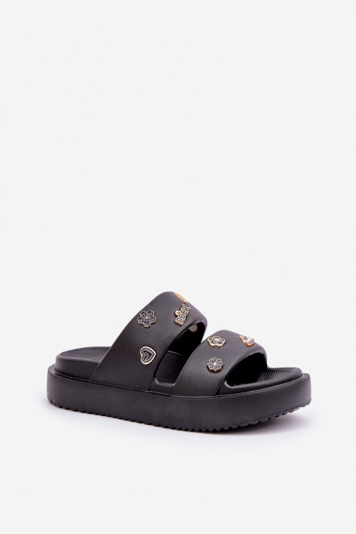  Moteriškos šlepetės Z Przypinkami Juodos spalvos Ravanala