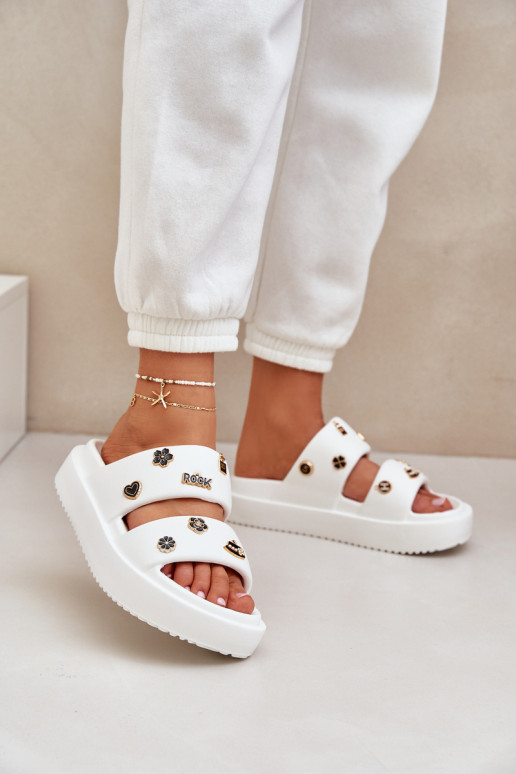  Moteriškos šlepetės Z Przypinkami baltos spalvos Ravanala