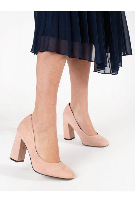 smėlio spalvos iš zomšos aukštakulniai su aukštu kulnu