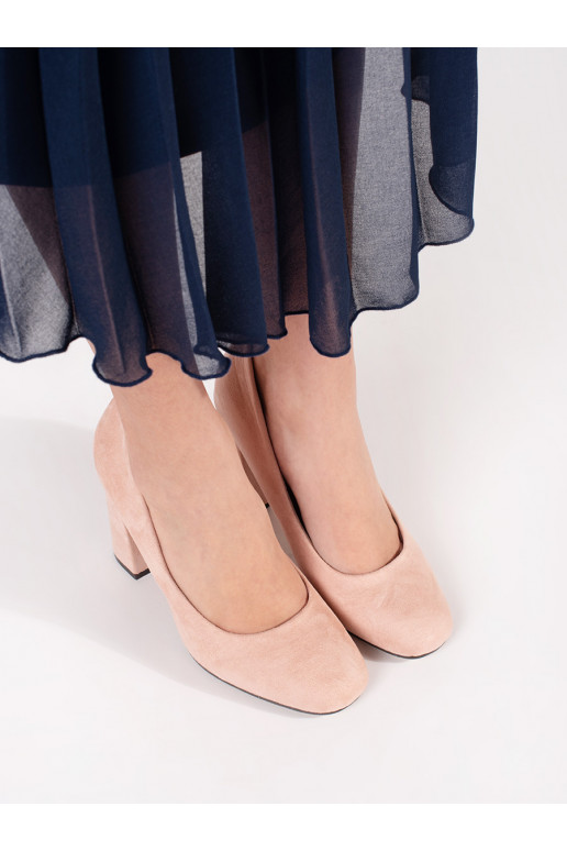 smėlio spalvos iš zomšos aukštakulniai su aukštu kulnu