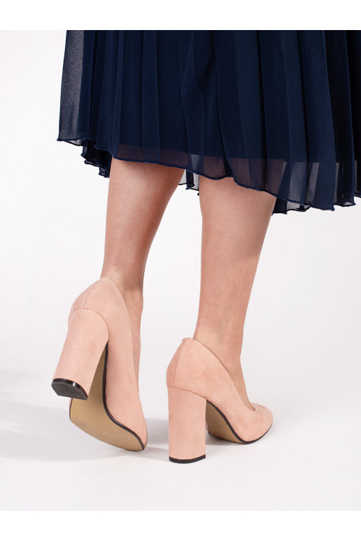 smėlio spalvos iš zomšos aukštakulniai su aukštu kulnu