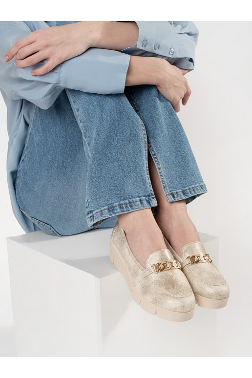 aukso spalvos mokasinai  su dekoratyvine grandinėle