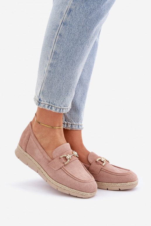 su aužūro elementais Mokasinai Ze aukso spalvosm Detalem I Jutową Plecionką rožinės spalvos Lainer