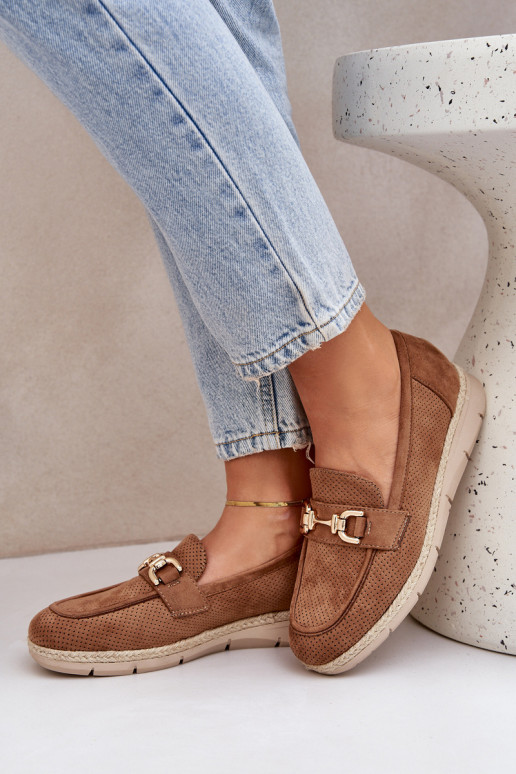 su aužūro elementais Mokasinai Ze aukso spalvosm Detalem I Jutową Plecionką rudos spalvos Lainer