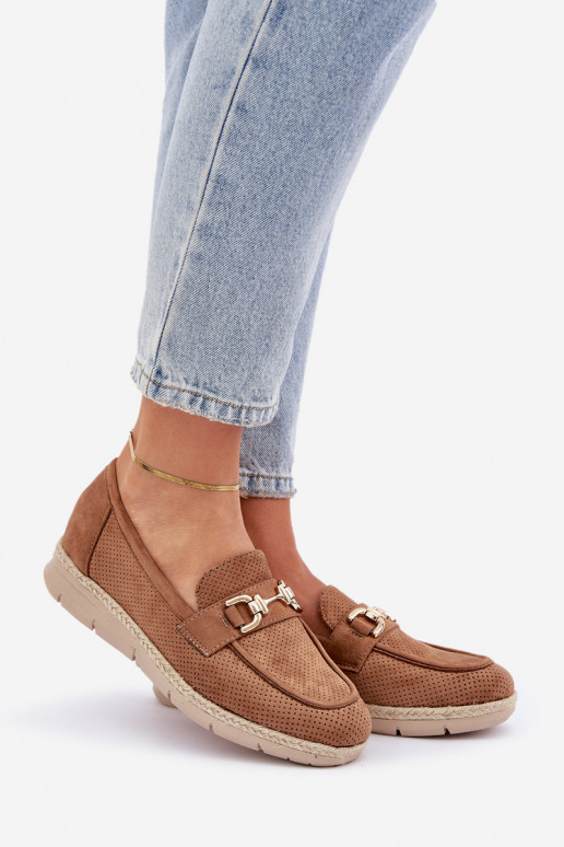 su aužūro elementais Mokasinai Ze aukso spalvosm Detalem I Jutową Plecionką rudos spalvos Lainer