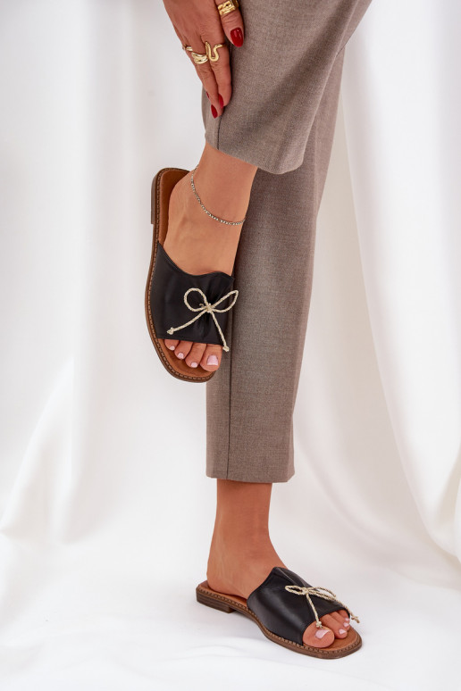 Šlepetės  dekoruoti Kokardką Juodos spalvos Deonelis