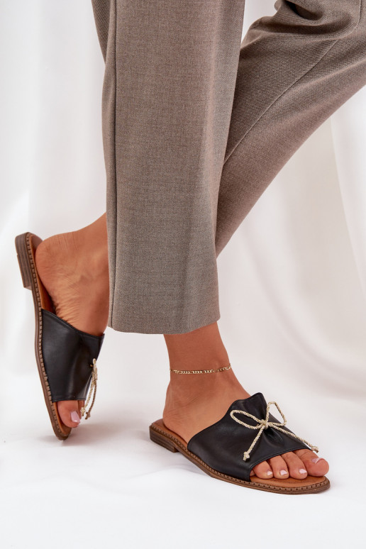 Šlepetės  dekoruoti Kokardką Juodos spalvos Deonelis