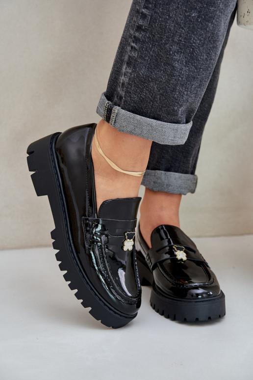 Lakuoti mokasinai  Z Przypinką Meškiukai Juodos spalvos Wulinea