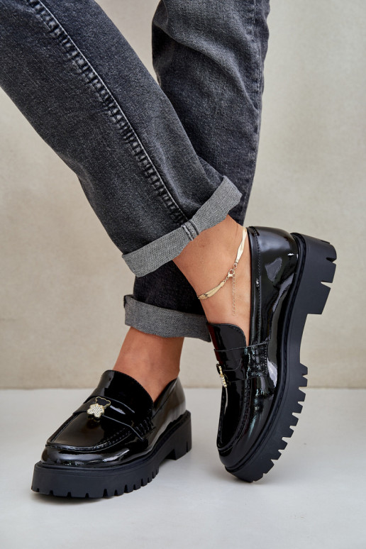 Lakuoti mokasinai  Z Przypinką Meškiukai Juodos spalvos Wulinea