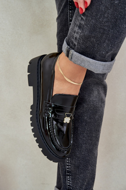 Lakuoti mokasinai  Z Przypinką Meškiukai Juodos spalvos Wulinea