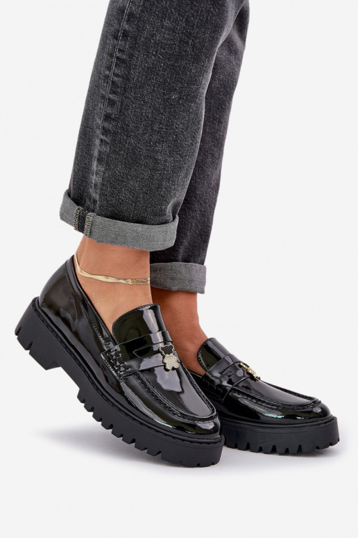 Lakuoti mokasinai  Z Przypinką Meškiukai Juodos spalvos Wulinea