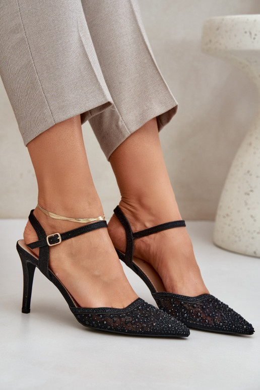 Dekoruotos aukštakulniai bateliai su atviru kulnu Juodos spalvos Nanadra