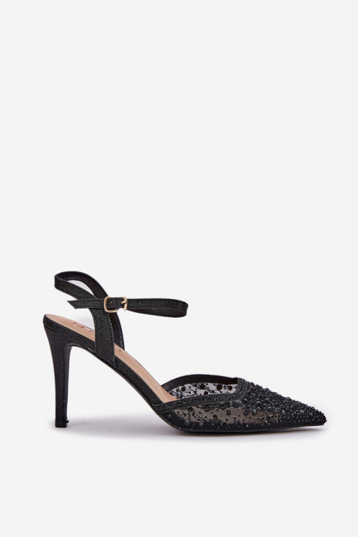 Dekoruotos aukštakulniai bateliai su atviru kulnu Juodos spalvos Nanadra