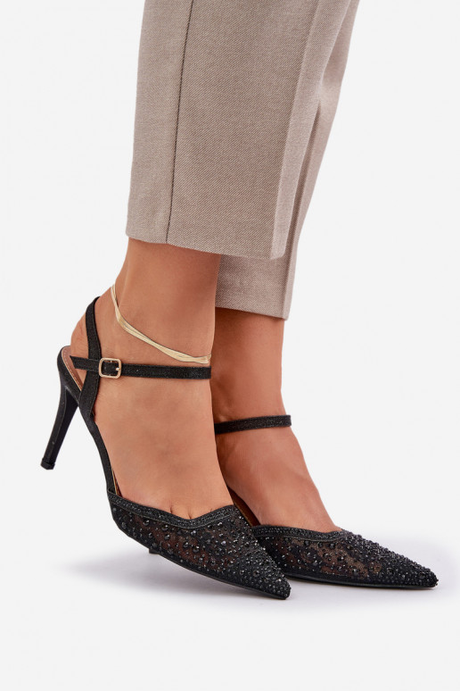 Dekoruotos aukštakulniai bateliai su atviru kulnu Juodos spalvos Nanadra