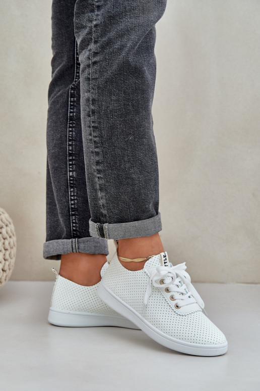 Suvarstomi ažūriniai laisvalaikio bateliai dramblio kaulo spalvos Carinel