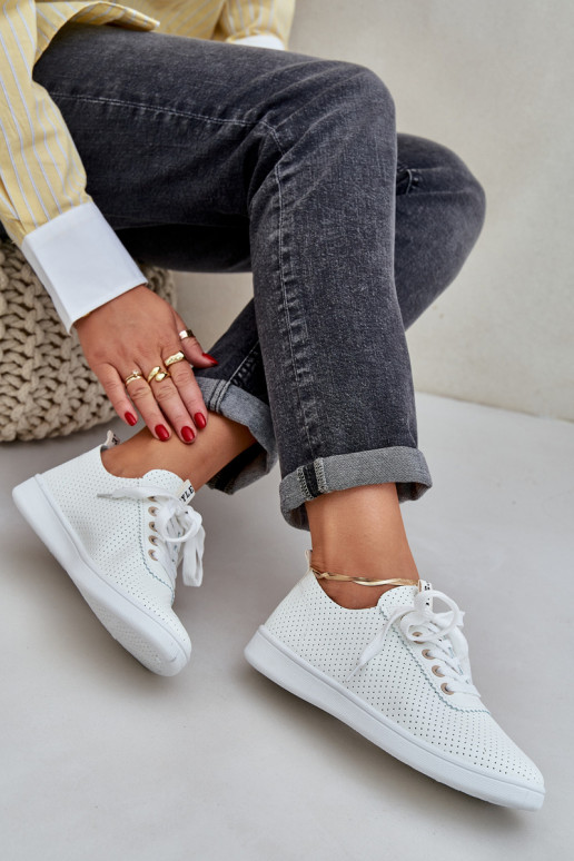 Suvarstomi ažūriniai laisvalaikio bateliai dramblio kaulo spalvos Carinel