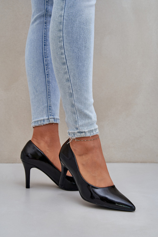 aukštakulniai bateliai Z su lako efektuj Eko Skóry Juodos spalvos Sanalitia