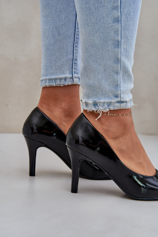 aukštakulniai bateliai Z su lako efektuj Eko Skóry Juodos spalvos Sanalitia