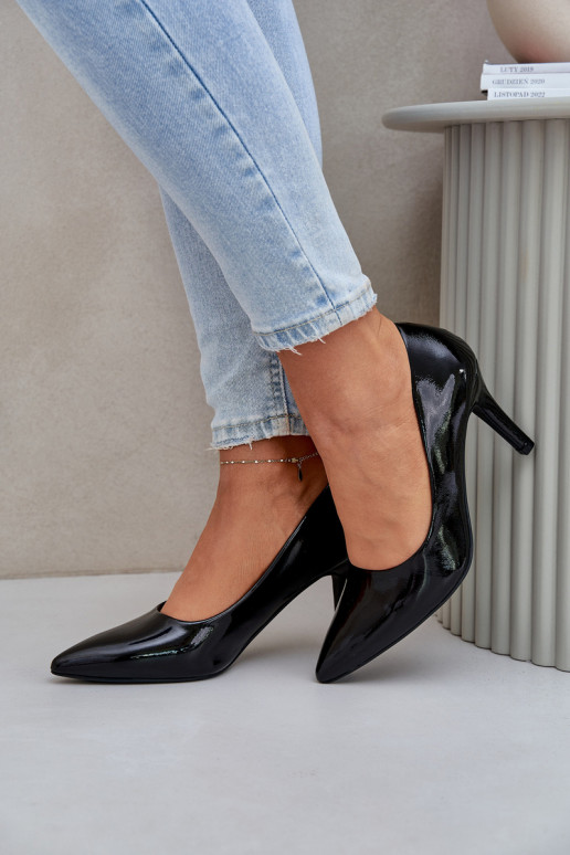 aukštakulniai bateliai Z su lako efektuj Eko Skóry Juodos spalvos Sanalitia