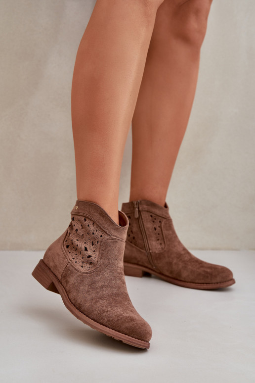 Ažūriniai aulinukai  su plačiais kulniukais S.Barski HY51-113 rudos spalvos Ažūriniai aulinukai  su plačiais kulniukais S.Barski HY51-113 rudos spalvos