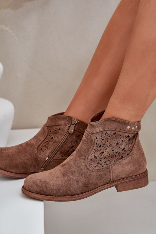 Ažūriniai aulinukai  su plačiais kulniukais S.Barski HY51-113 rudos spalvos Ažūriniai aulinukai  su plačiais kulniukais S.Barski HY51-113 rudos spalvos