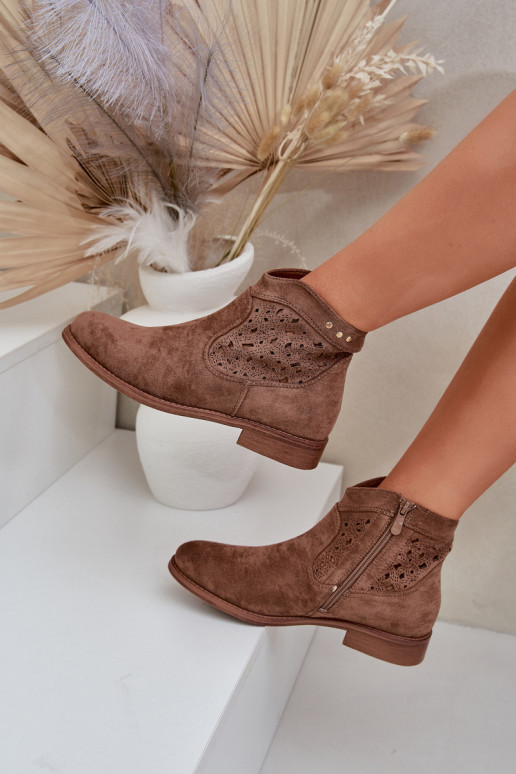 Ažūriniai aulinukai  su plačiais kulniukais S.Barski HY51-113 rudos spalvos Ažūriniai aulinukai  su plačiais kulniukais S.Barski HY51-113 rudos spalvos