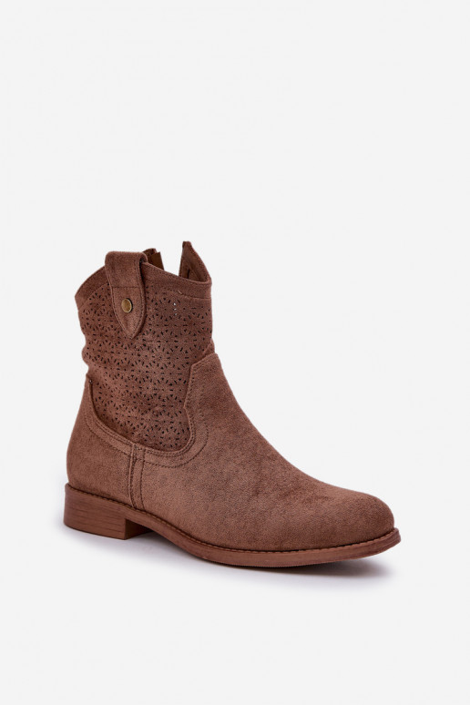 Ažūriniai aulinukai su plačiais kulniukais S.Barski HY51-063 rudos spalvos Ažūriniai aulinukai su plačiais kulniukais S.Barski HY51-063 rudos spalvos