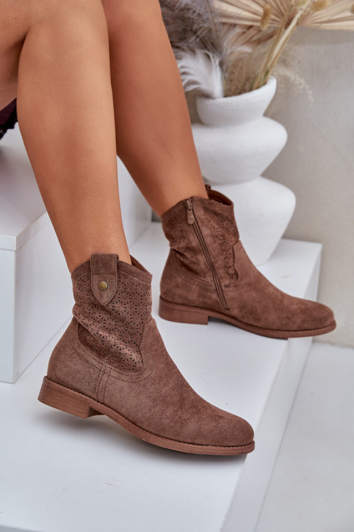 Ažūriniai aulinukai su plačiais kulniukais S.Barski HY51-063 rudos spalvos Ažūriniai aulinukai su plačiais kulniukais S.Barski HY51-063 rudos spalvos