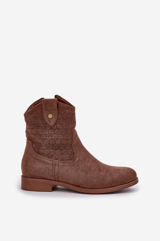 Ažūriniai aulinukai su plačiais kulniukais S.Barski HY51-063 rudos spalvos Ažūriniai aulinukai su plačiais kulniukais S.Barski HY51-063 rudos spalvos