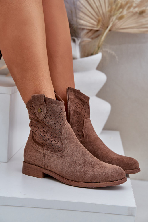 Ažūriniai aulinukai su plačiais kulniukais S.Barski HY51-063 rudos spalvos Ažūriniai aulinukai su plačiais kulniukais S.Barski HY51-063 rudos spalvos