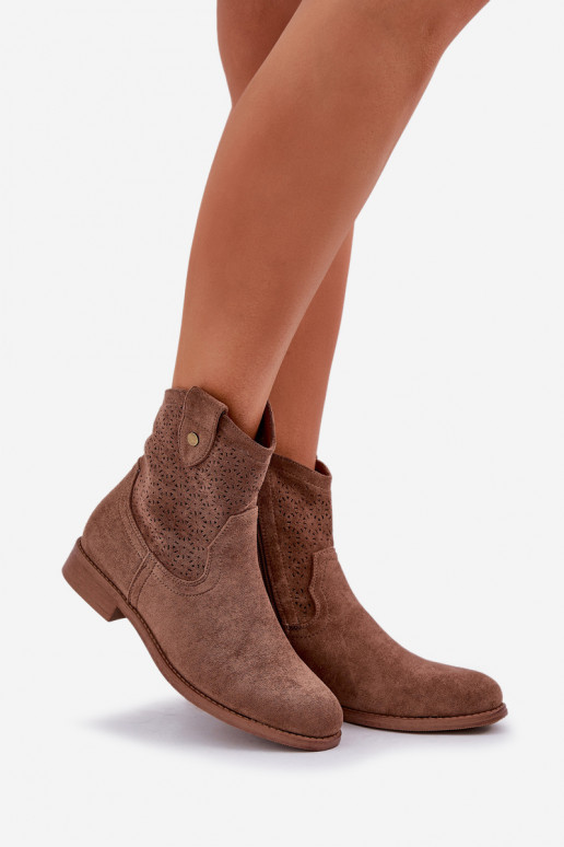 Ažūriniai aulinukai su plačiais kulniukais S.Barski HY51-063 rudos spalvos Ažūriniai aulinukai su plačiais kulniukais S.Barski HY51-063 rudos spalvos