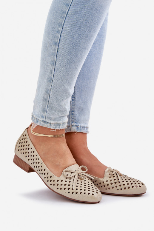 Ažūrinės balerinos su kaspinais Eko   aukso spalvos Relabra
