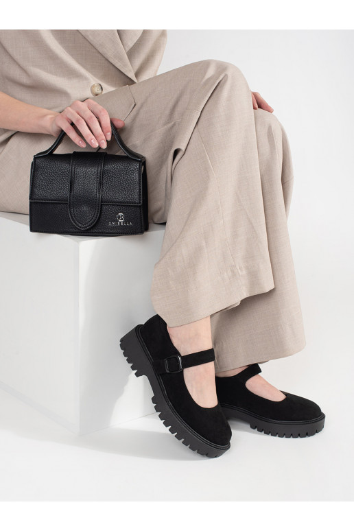 Juodos spalvos pusbačiai su platforma iš zomšos Juodos spalvos pusbačiai su platforma iš zomšos