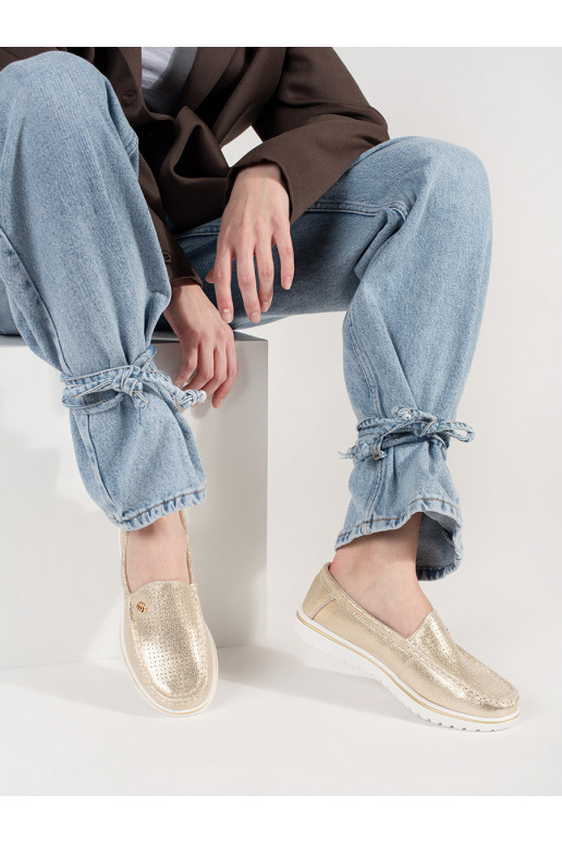 aukso spalvos mokasinai 