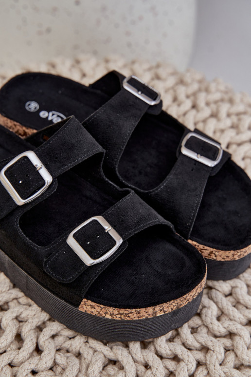 Moteriškos šlepetės su platforma su sagtimis Juodos spalvos Aramia