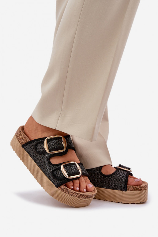 Šlepetės  I su sagtimismi su platforma Juodos spalvos Aralissea