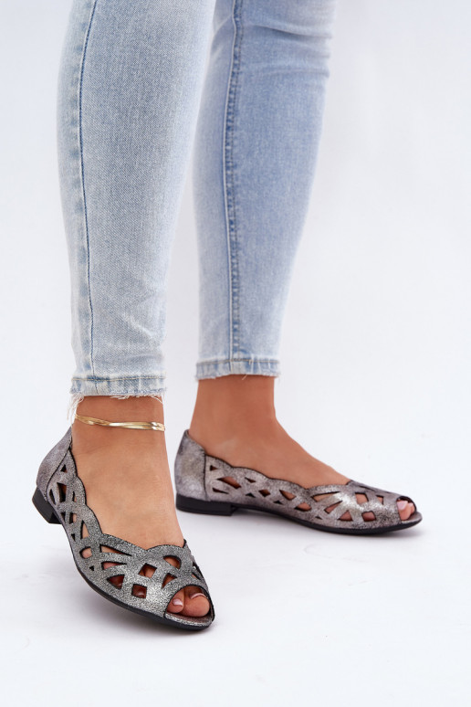 Ažūrinės balerinos Z Odkrytymi Palcami sidabro spalvos Calgis