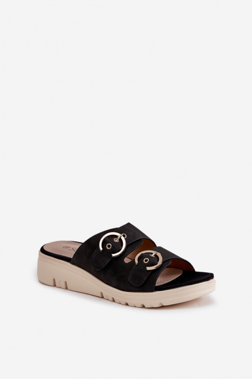  Moteriškos šlepetės  su sagtimis Juodos spalvos Hellexia