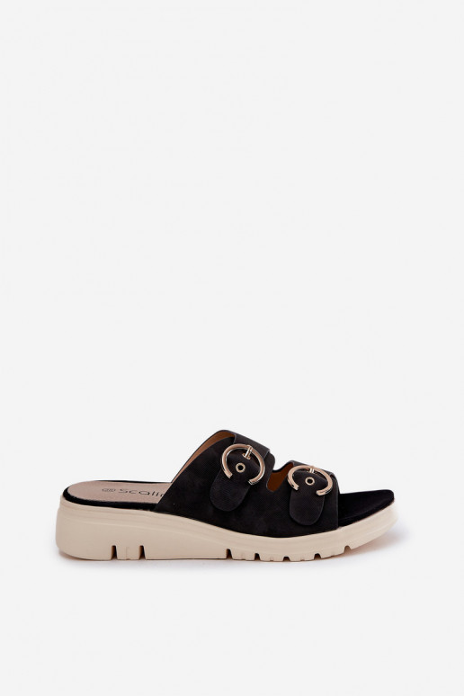  Moteriškos šlepetės  su sagtimis Juodos spalvos Hellexia