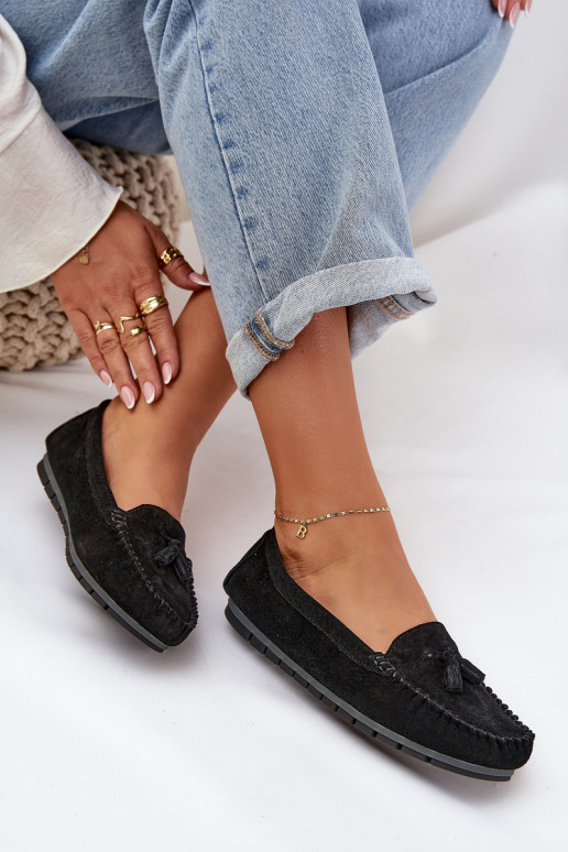  Klasikiniai zomšiniai mokasinai S.Barski LR51-548 Juodos spalvos