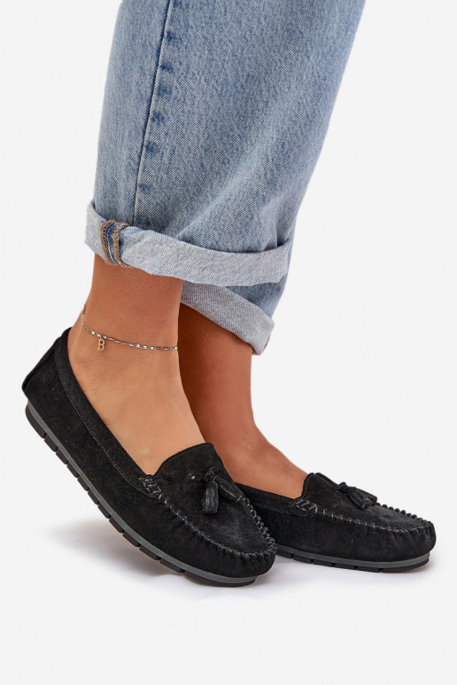  Klasikiniai zomšiniai mokasinai S.Barski LR51-548 Juodos spalvos