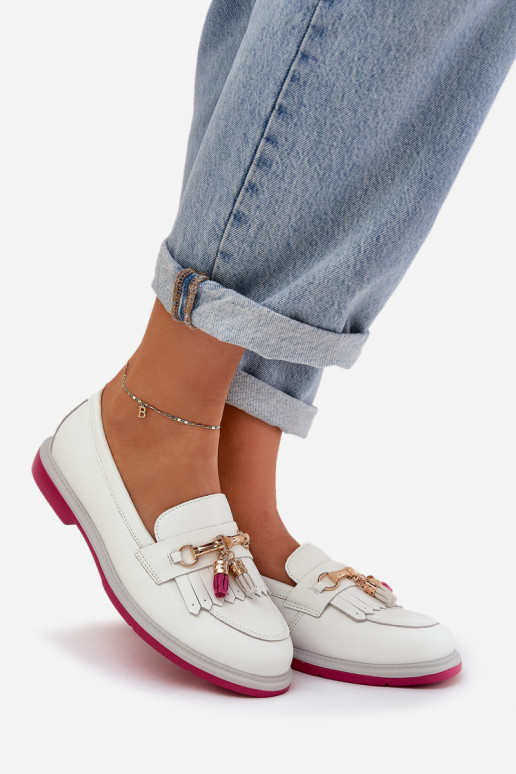   Elegantiško stiliaus Mokasinai su plačiais kulniukais S.Barski LR51-768 baltos spalvos