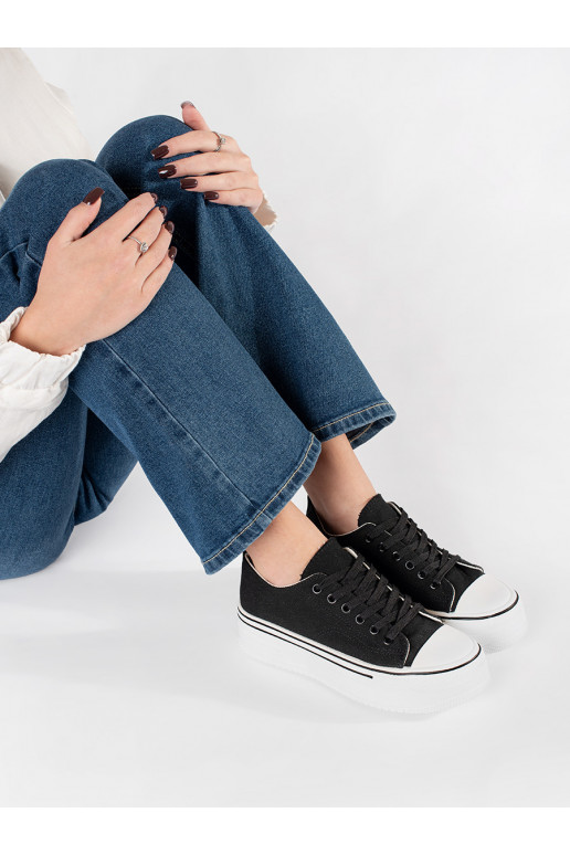 Juodos spalvos klasikinio modelio moteriški sportbačiai su masyviu kulnu