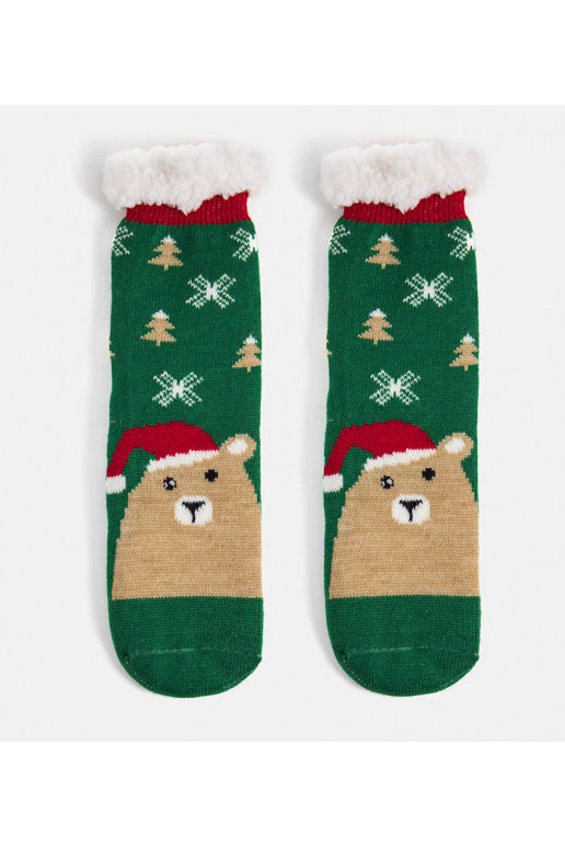 Žalios šiltos kojinės su Teddy Bear Challi