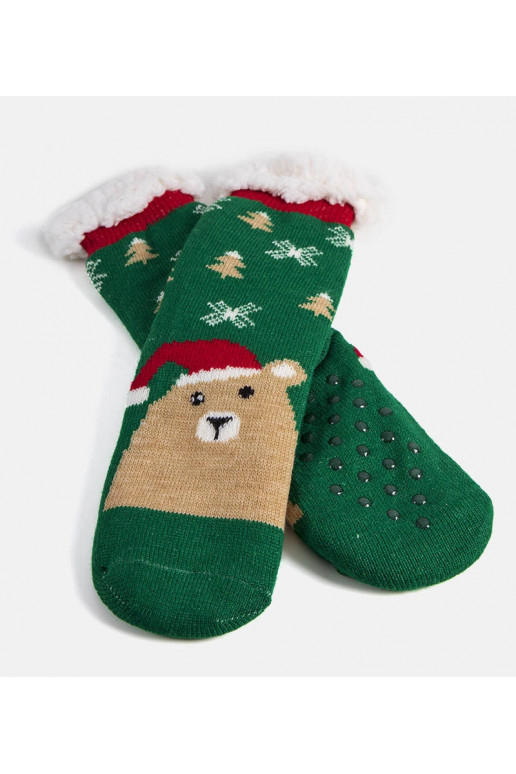 Žalios šiltos kojinės su Teddy Bear Challi