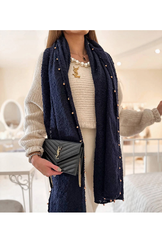 Tamsiai mėlyna skara su aukso...