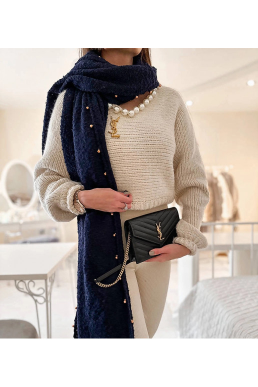 Tamsiai mėlyna skara su aukso...