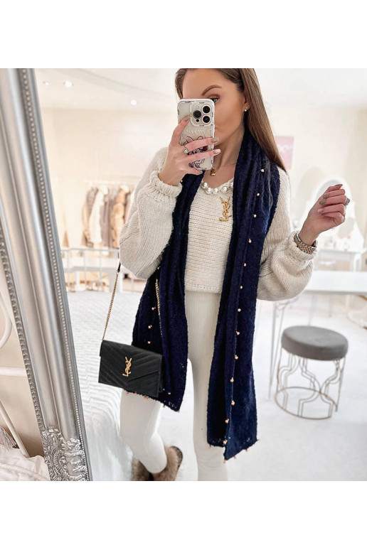 Tamsiai mėlyna skara su aukso...