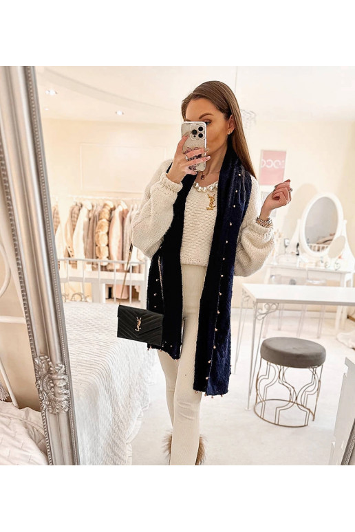 Tamsiai mėlyna skara su aukso...